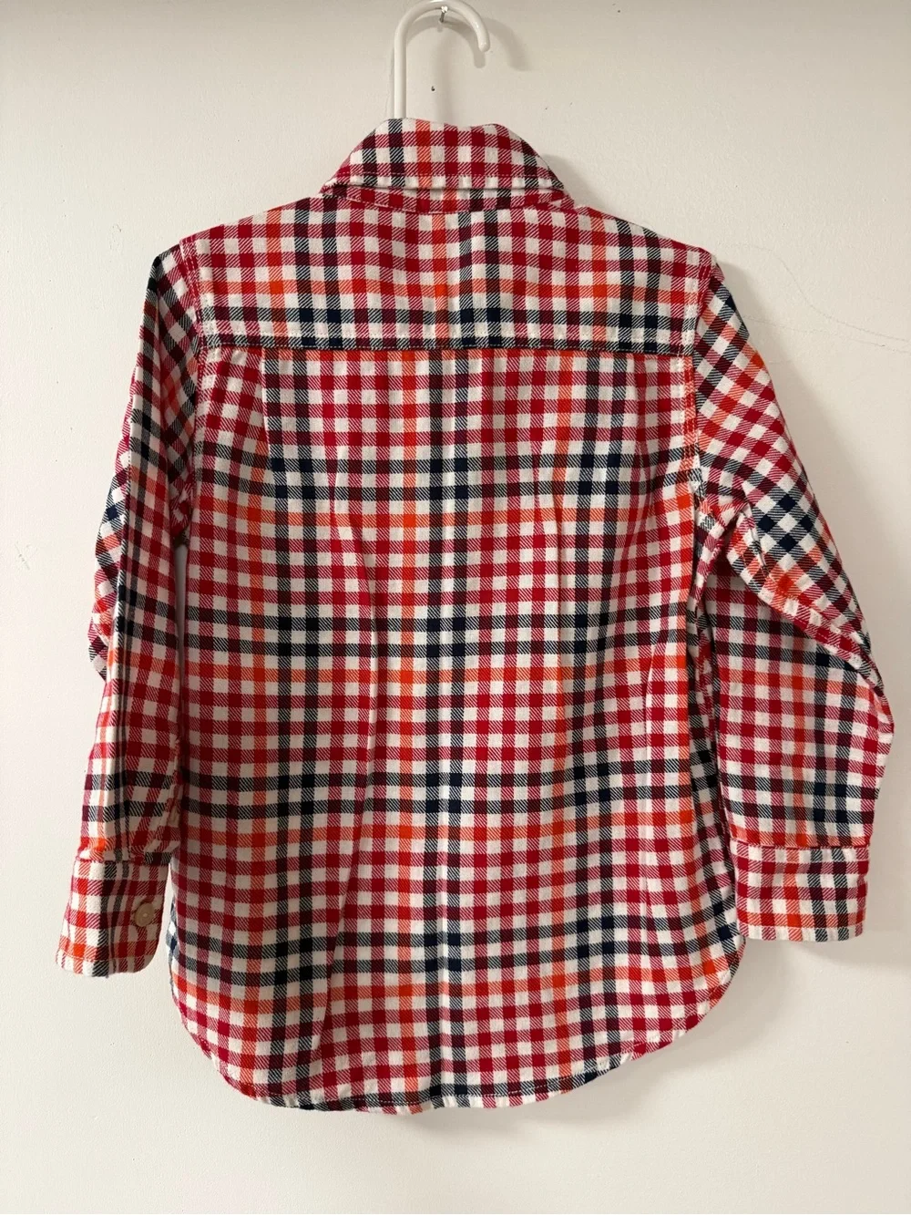 Red White and Navy Blue Plaid Button-Down Shirt